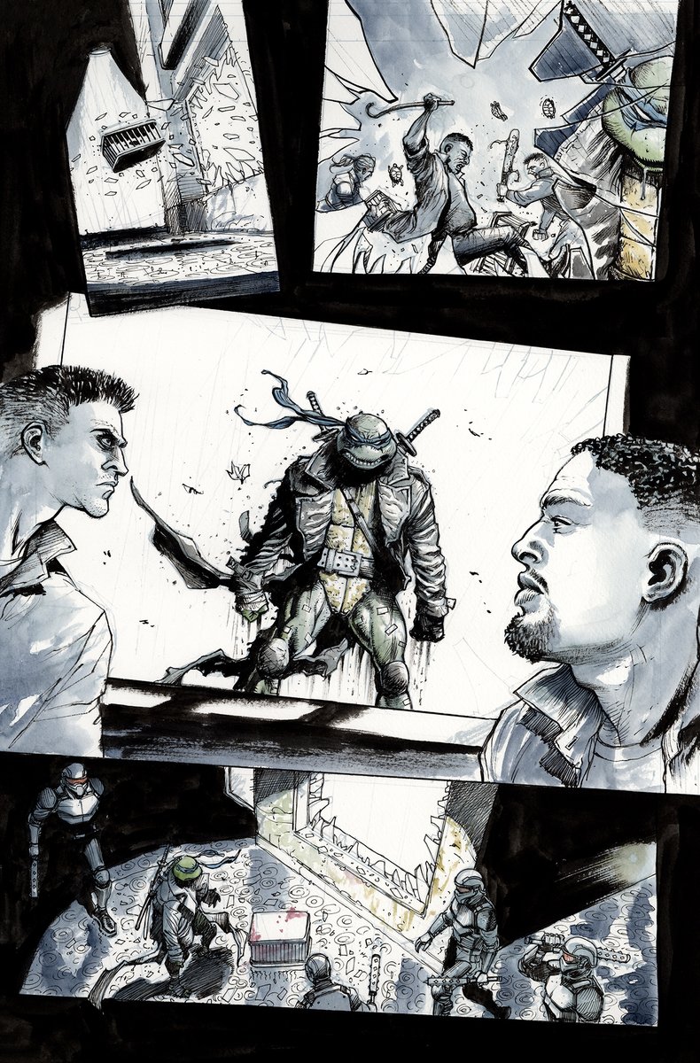juaneferreyra's tweet image. TMNT#7 comes out this wednesday!! The Original art from the issue will also be online by then! Go over here to get yours! Inks and watercolors on watercolor paper! comiconart.com//artistgallery…