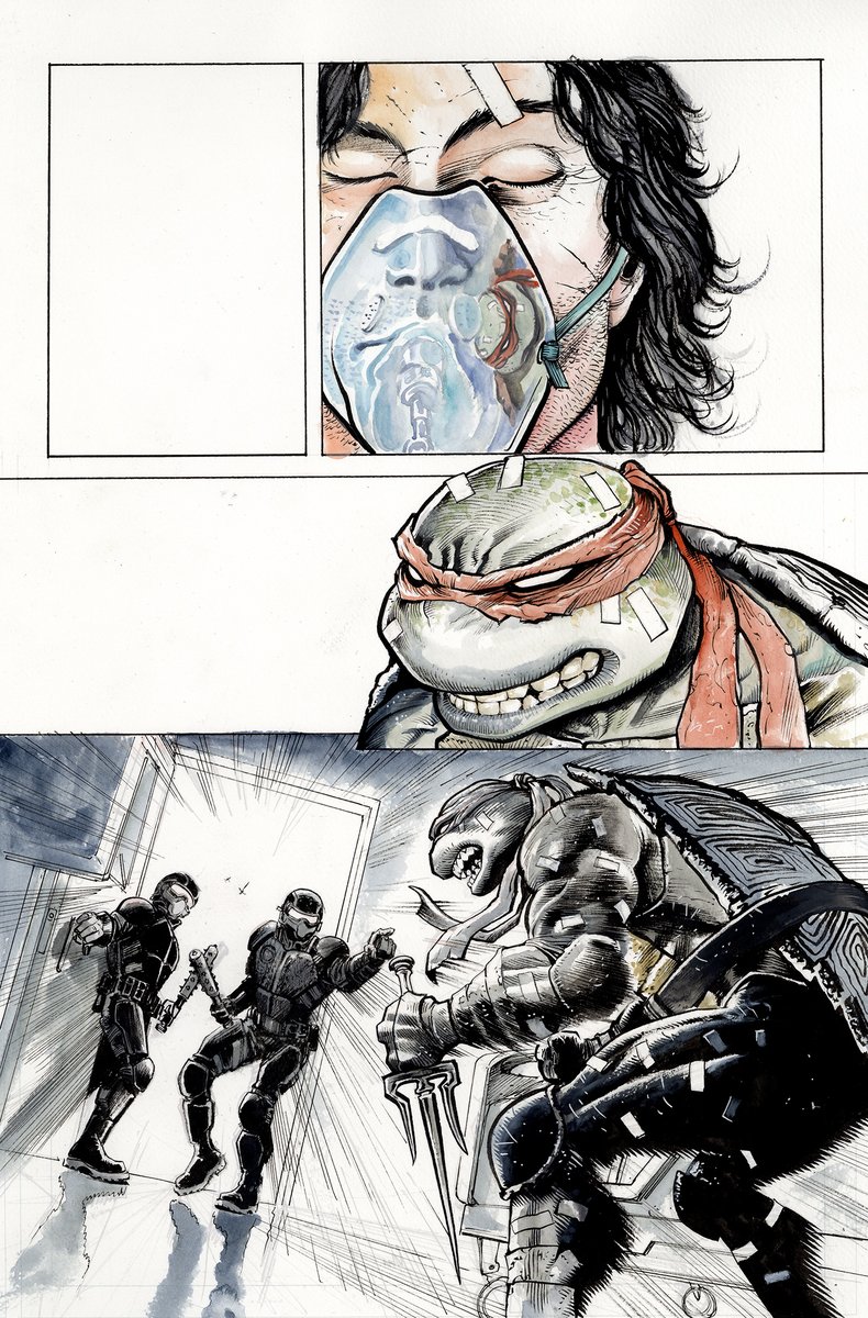 juaneferreyra's tweet image. TMNT#7 comes out this wednesday!! The Original art from the issue will also be online by then! Go over here to get yours! Inks and watercolors on watercolor paper! comiconart.com//artistgallery…