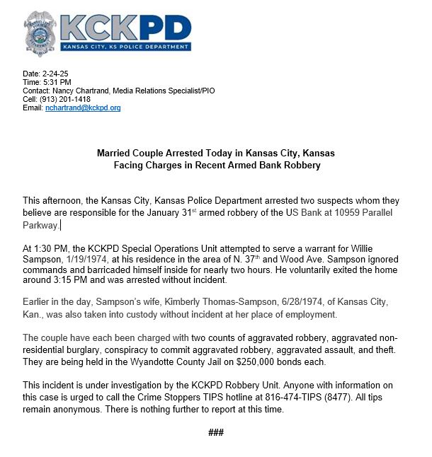 Kansas City, Kansas Police Department tweet media