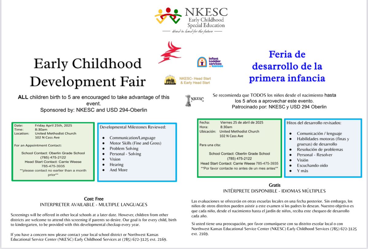 It’s that time again!! Oberlin’s Early Childhood Fair will be Friday April 25th, 2025. See the flyer for more details!
