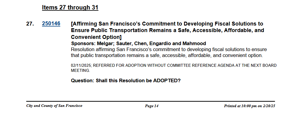Muni_Forever's tweet photo. Come out for tomorrow's Board of Supervisor's meeting and voice your support for Agenda Item 27 - a resolution to affirm our city's commitment to fund Public Transit!

📍/🕐: City Hall, Room 250 at 2:00pm https://t.co/C1crk6PtSu