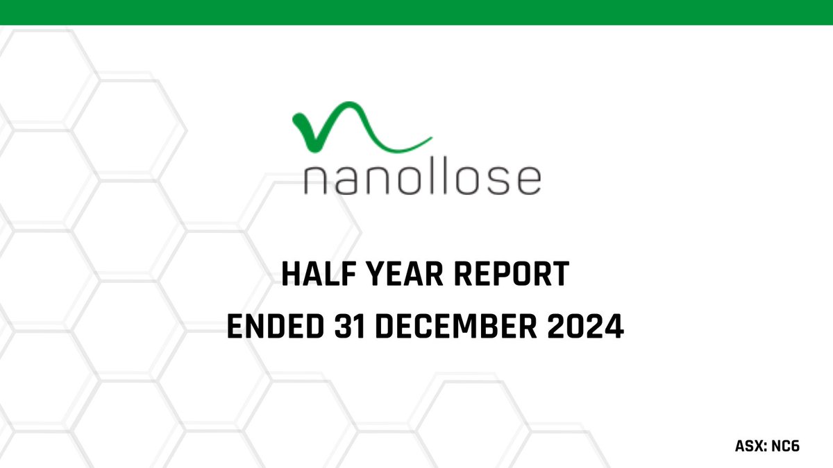nanollose's tweet photo. ICYMI: Nanollose (ASX: NC6) is pleased to provide the Company's Half Year Report ended 31 December 2024. https://t.co/KbsHE1cmjC #NC6 #ASX #investing #news https://t.co/lY55xyTpXu