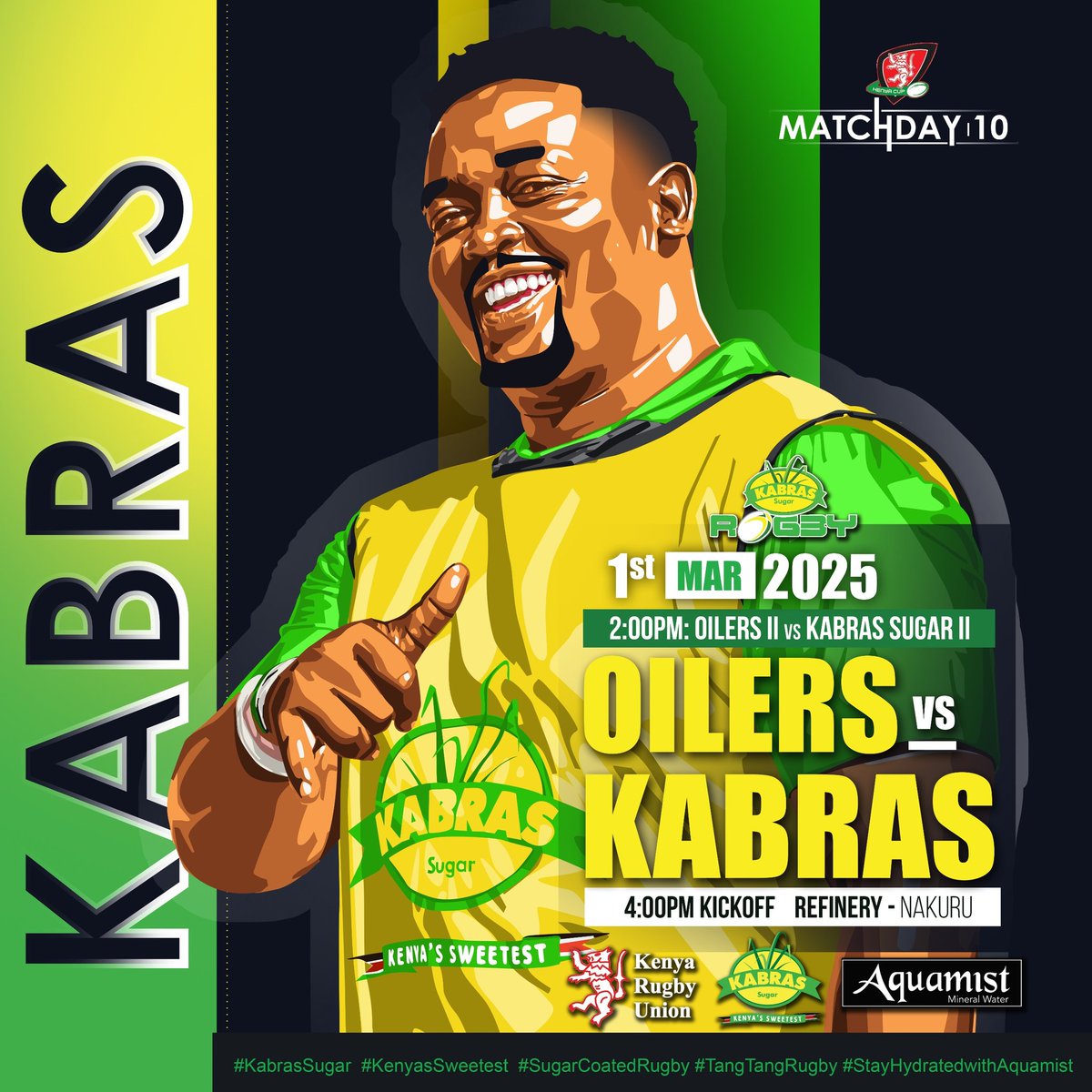It's time for the #RaiDerby, we visit The Refinery this weekend for what promises to be a #KenyaCup blockbuster. Tufike Nakuru mapema ndio tujue nani analetea mdosi profits, Sukari ama Sabuni 😜💪🏾

#RugbyKe
#AquamistKe
#KabrasSugar
#KenyasSweetest