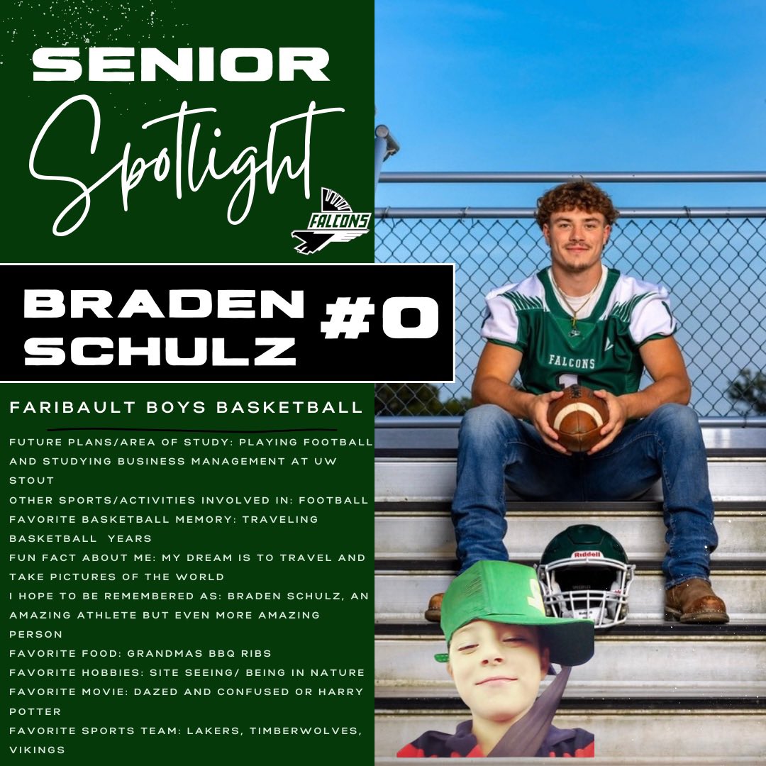 Faribault Falcon Boys Basketball (@fboboysbball) on Twitter photo It’s Senior Night this Friday night, so this week we are honoring our seniors!
Braden Schulz #0 <a href="/bradenschulz/">Braden Schulz</a> It’s Senior Night this Friday night, so this week we are honoring our seniors!
Braden Schulz #0 <a href="/bradenschulz/">Braden Schulz</a>