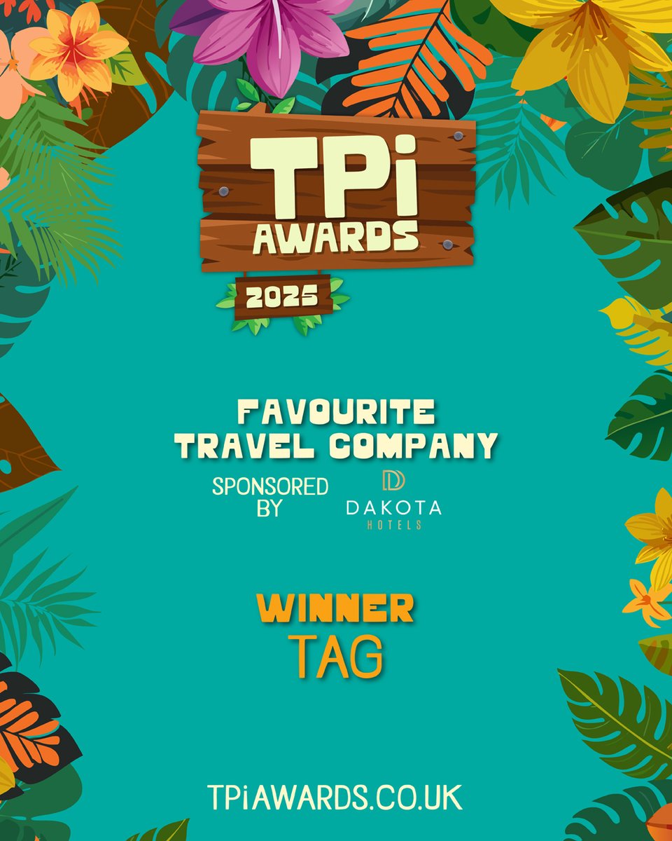 .<a href="/tagtravelgroup/">TAG</a> wins Favourite Travel Company, sponsored by <a href="/dakotahotelsuk/">Dakota Hotels</a> 🌴 #TPiAwards2025