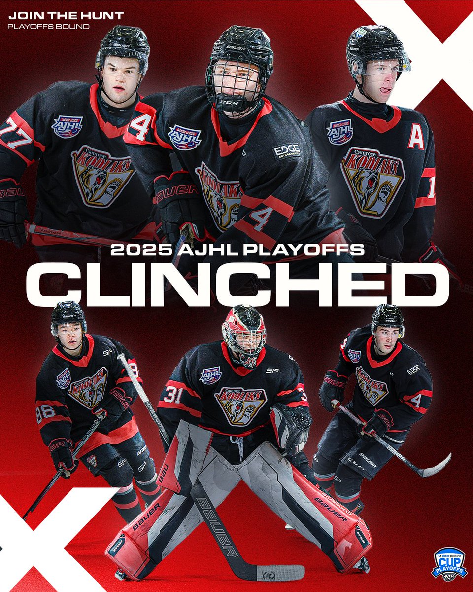 PLAYOFF BOUND!

The Camrose Kodiaks have officially CLINCHED a spot in the 2025 AJHL Playoffs! The energy is building, and we need YOU behind us as we chase a championship!

Stay tuned for playoff ticket details—let’s pack the Encana!

#GoKods | #JoinTheHunt | #CamroseKodiaks