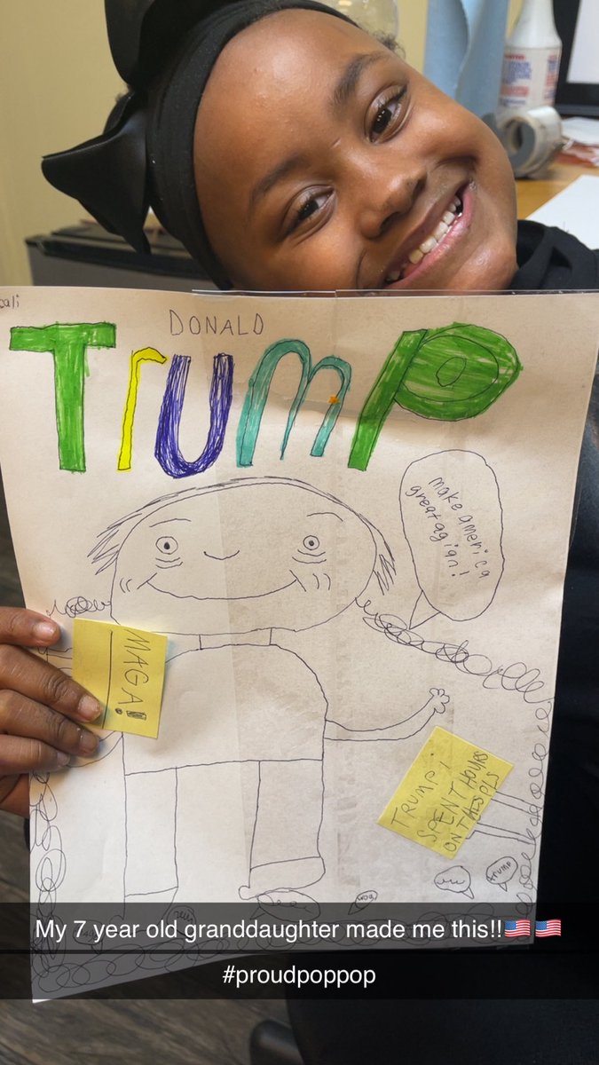 Aaron_Auto's tweet image. Cali,my 7 year old granddaughter made me a beautiful drawing to hang in my office.She literally loves Trump!Smart girl! MAGA🇺🇸⁦@realDonaldTrump⁩