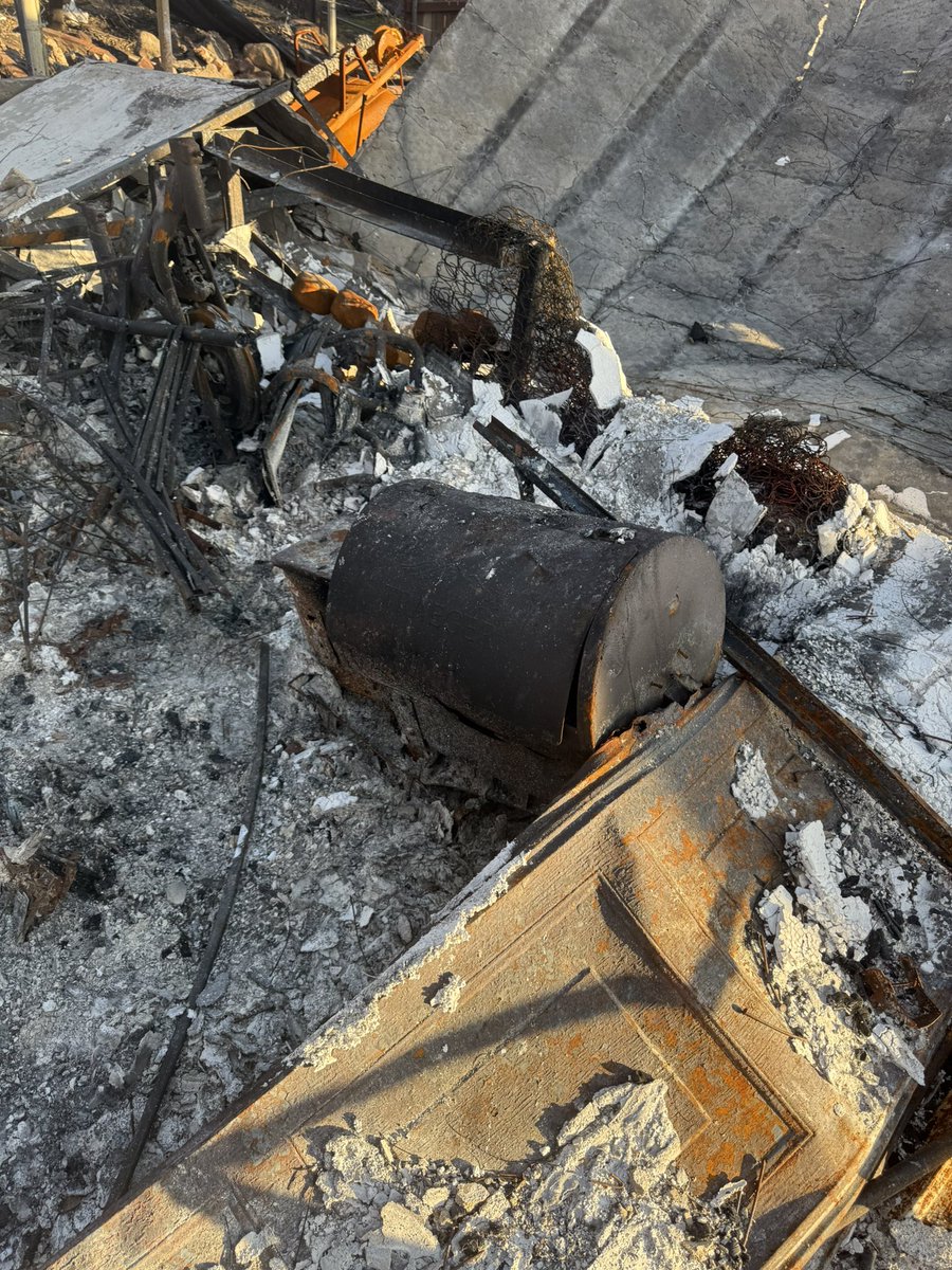 theroyadcock's tweet photo. One of our amazing @SERVPRO franchise owners lost his home in the LA Fires. Visiting today we saw that his Traeger almost made it through. @TraegerGrills could you help him out? #traegerstrong #lafires https://t.co/G2eKO5MSJJ