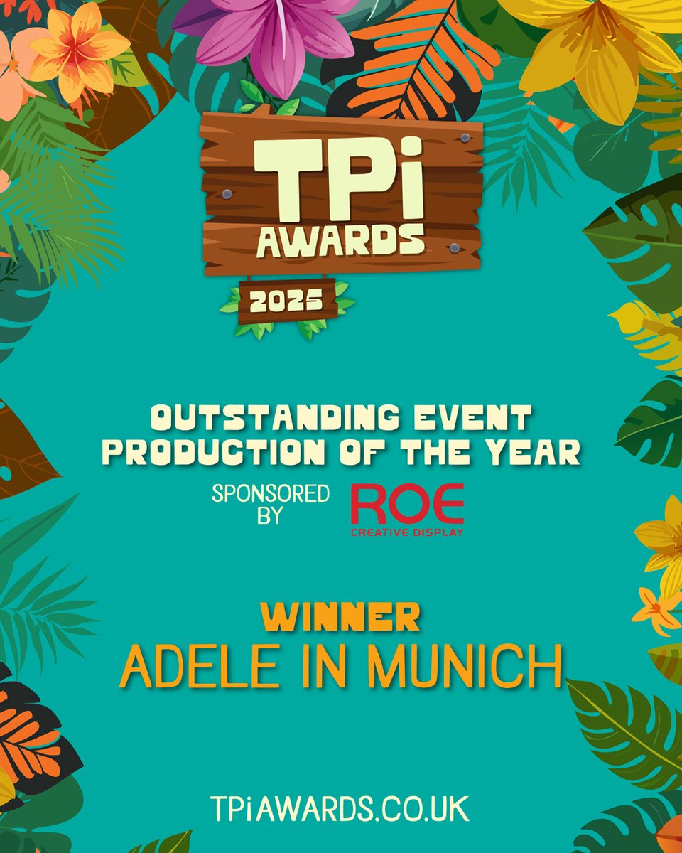 TPi (@tpimagazine) on Twitter photo Adele in Munich wins Outstanding Event Production of the Year, sponsored by <a href="/ROE_Visual/">ROE Visual</a> 🌴 #TPiAwards2025 Adele in Munich wins Outstanding Event Production of the Year, sponsored by <a href="/ROE_Visual/">ROE Visual</a> 🌴 #TPiAwards2025