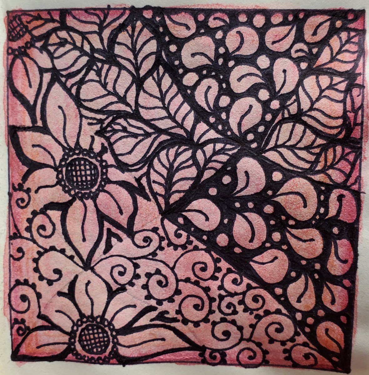 RiversoMaria's tweet photo. Continuing with some #Zentangle inspiration. 4 recent tangles on watercolour pencil backgrounds. 👇🏼 #Tangling with splashes of colour. 🎨 https://t.co/h9qzE1lbi8