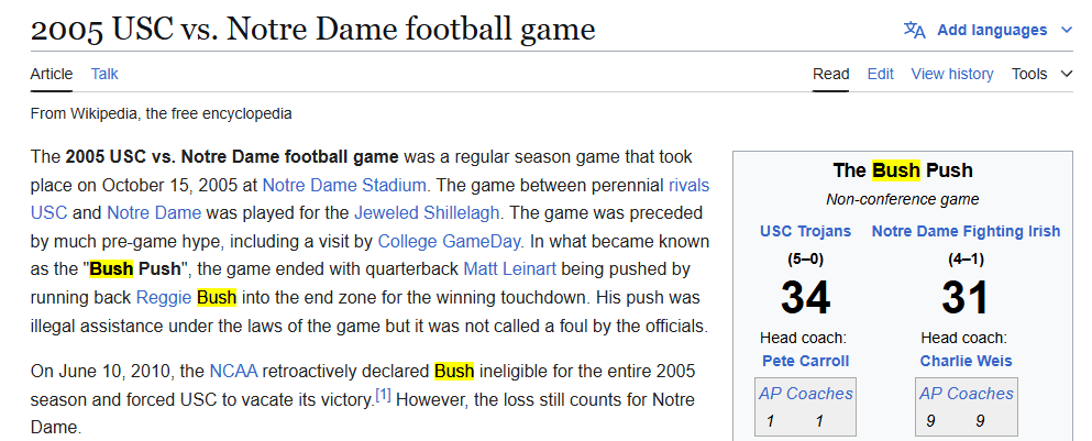 BitcoinVsSports's tweet image. Why does @espn do this?  

it was never called the "tush push. " 

It's 2005. 

#1 USC's at the 1 yd line. Matt Leinhart QB sneak. 

He doesnt get all the way in. 

until... the Reggie #bushpush. 

give @ReggieBush his royalties and move on.

#espn #usc #trojans #reggiebush