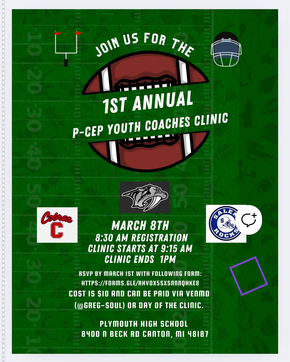 Canton Cobras Football (@cantoncobrasfb) on Twitter photo Youth coaches and middle school coaches please join us for a morning of networking and talking ball. Use the link to register you and your staff. 
forms.gle/RHVoX5SxSNNnQh… Youth coaches and middle school coaches please join us for a morning of networking and talking ball. Use the link to register you and your staff. 
forms.gle/RHVoX5SxSNNnQh…