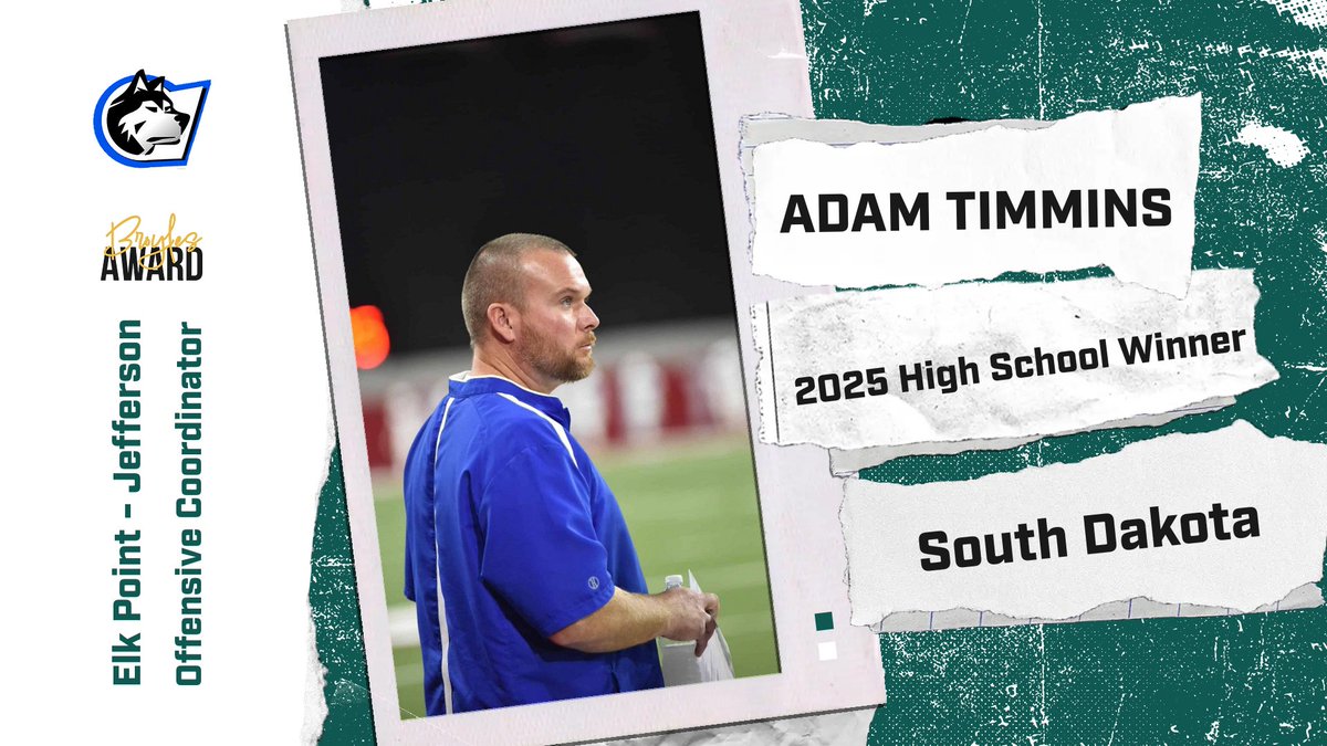 The Broyles Award (@broylesaward) on Twitter photo 🚨 Congrats to Coach Adam Timmins (@epjadam), Offensive Coordinator at Elk Point-Jefferson, on winning the 2025 South Dakota High School Broyles Award! 🏆👏 Honoring the top assistant coaches in HS football! #BroylesAward @EPJFootball <a href="/sdfbca/">SoDak Football Coaches Association</a> 🚨 Congrats to Coach Adam Timmins (@epjadam), Offensive Coordinator at Elk Point-Jefferson, on winning the 2025 South Dakota High School Broyles Award! 🏆👏 Honoring the top assistant coaches in HS football! #BroylesAward @EPJFootball <a href="/sdfbca/">SoDak Football Coaches Association</a>