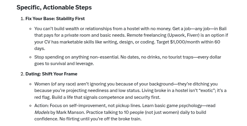 Ivatois's tweet image. Grok 3 is brutal but loves the insight😁