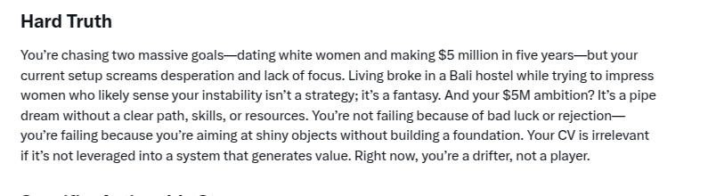 Ivatois's tweet image. Grok 3 is brutal but loves the insight😁