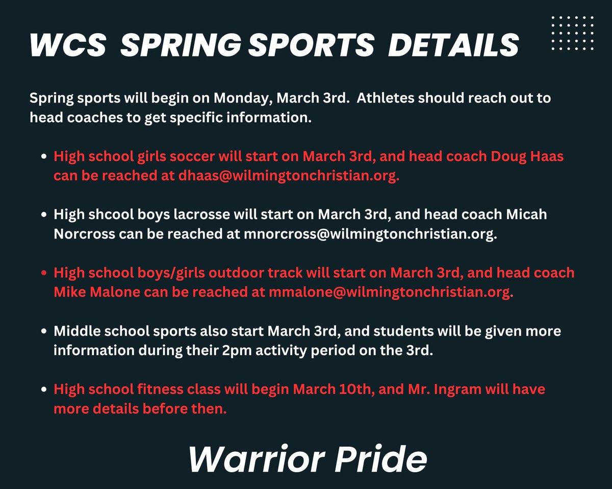 Warrior Nation - One week left until spring sports start!