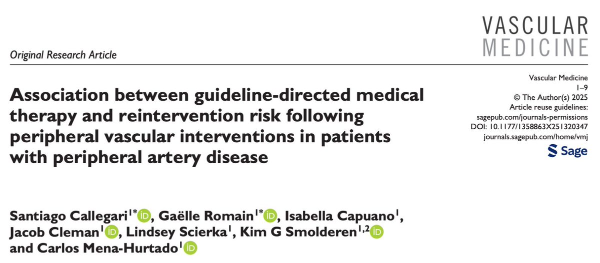Santiago Callegari (@sacalle1) on Twitter photo Excited to see our work on guideline-directed medical therapy and reinterventions in PAD out now in <a href="/VMJ_SVM/">VascularMedicine</a>! Huge thanks to <a href="/GaelleRomain_Y/">Gaëlle Romain, PhD</a> for co-leading this project with me, and always grateful for my mentors paving the way in the vascular field <a href="/KimGSmolderen/">Kim G. Smolderen, PhD</a> <a href="/CarlosMenaYale/">Carlos Mena</a> Excited to see our work on guideline-directed medical therapy and reinterventions in PAD out now in <a href="/VMJ_SVM/">VascularMedicine</a>! Huge thanks to <a href="/GaelleRomain_Y/">Gaëlle Romain, PhD</a> for co-leading this project with me, and always grateful for my mentors paving the way in the vascular field <a href="/KimGSmolderen/">Kim G. Smolderen, PhD</a> <a href="/CarlosMenaYale/">Carlos Mena</a>