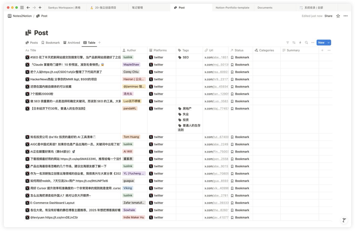 NotesToNotion's tweet image. X&apos;s Bookmarks are very important to anyone. How to efficiently manage Bookmarks content requires Notion to manage.

Now, NotesToNotion has supported X&apos;s Bookmarks synchronization to Notion, and it is welcome to install and use it.

chromewebstore.google.com/detail/notesto…