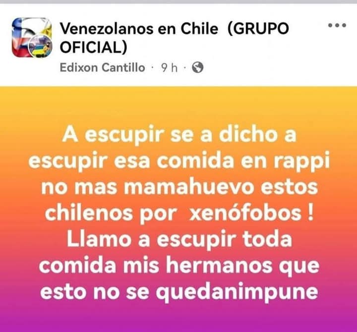 Panchitadelsur's tweet image. CHILENOS NO PIDAN COMIDA A LOS RAPPI