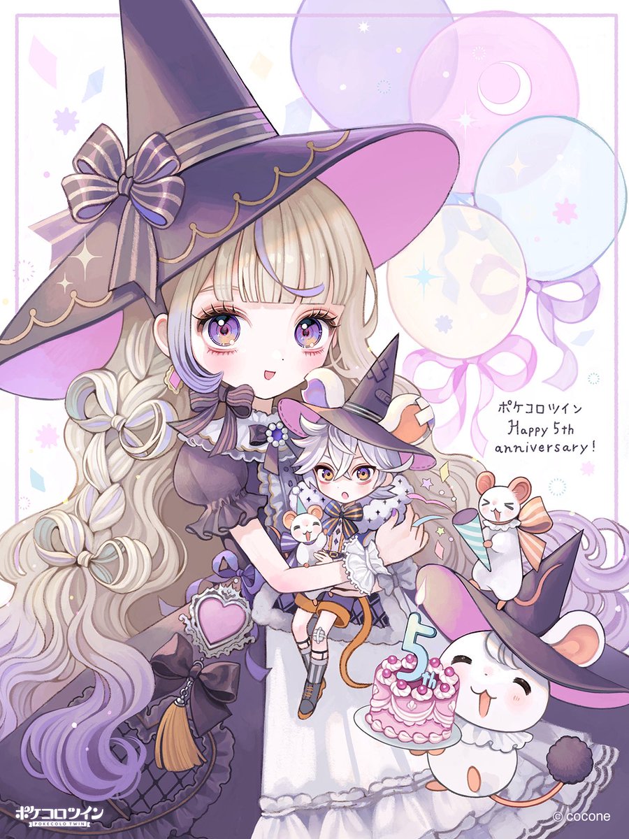 ポケコロツイン5周年のお祝いイラストを描かせていただきました。過去