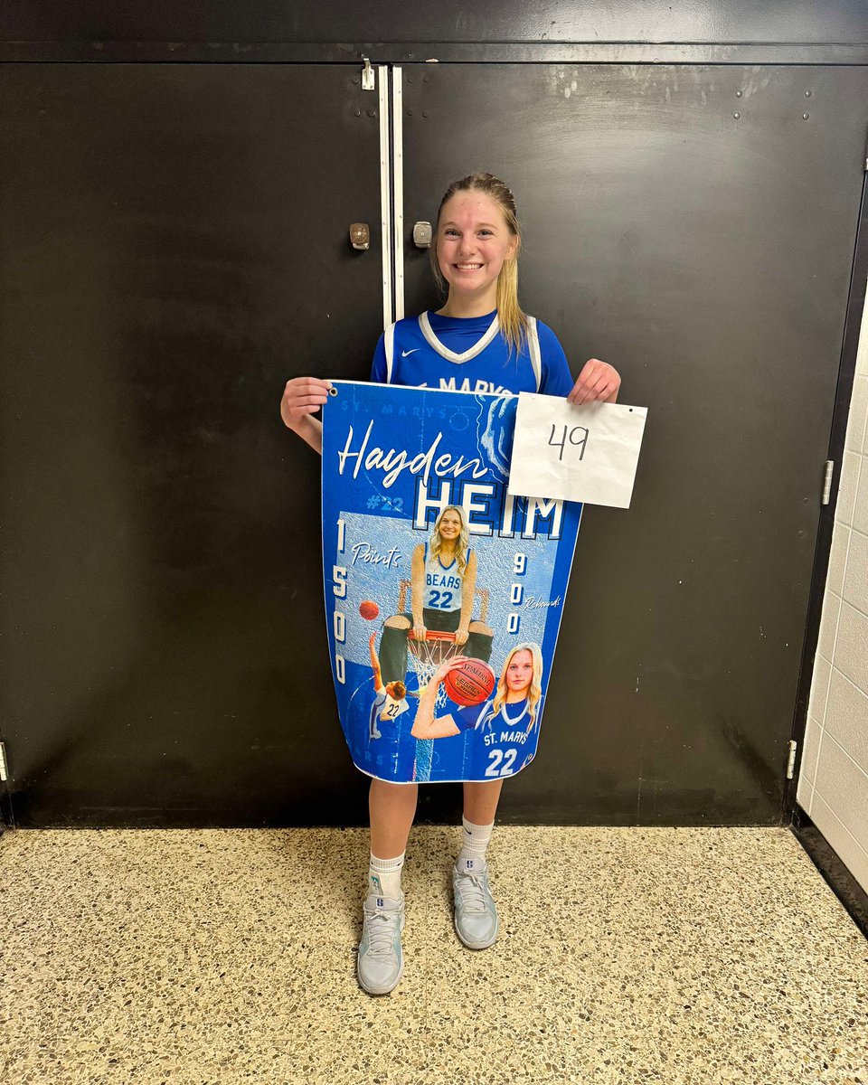 Hayden Heim of 3A St. Marys with a school record 49 points tonight in the Lady Bears win over Rossville. Surpasses 1500 career points, 900 career rebounds and beats the school record for points in a season, she is now at 505 points. Her previous school record was 42. UCM signee.