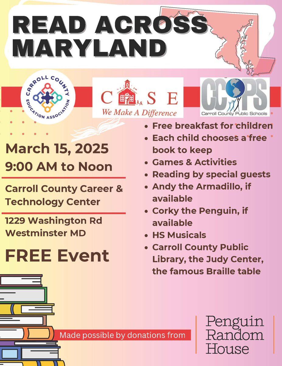 Come out and see Ms. Berling and her school librarian friends at this fun event! All kids get a free book (thanks <a href="/penguinrandom/">Penguin Random House 🐧🏠📚</a>!) and pancakes! Plus there will be guest readers, local high school drama production previews, games, and more!