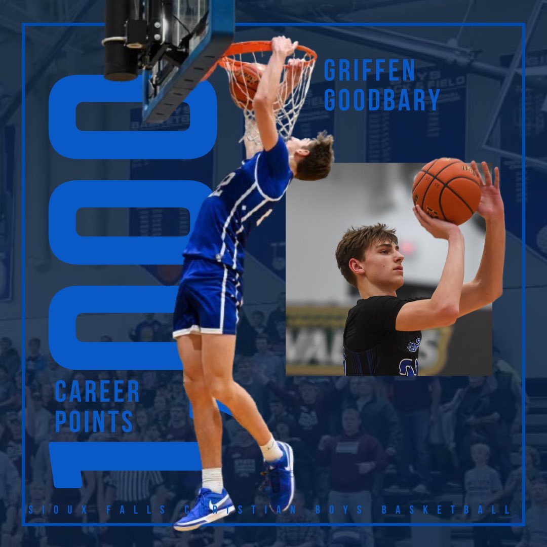 Sioux Falls Christian Boys Basketball (@sfcboysbball) on Twitter photo Congrats to <a href="/GriffenGoodbary/">Griffen Goodbary</a> on becoming the 7th member of the 1000 point club! Well deserved! Congrats to <a href="/GriffenGoodbary/">Griffen Goodbary</a> on becoming the 7th member of the 1000 point club! Well deserved!