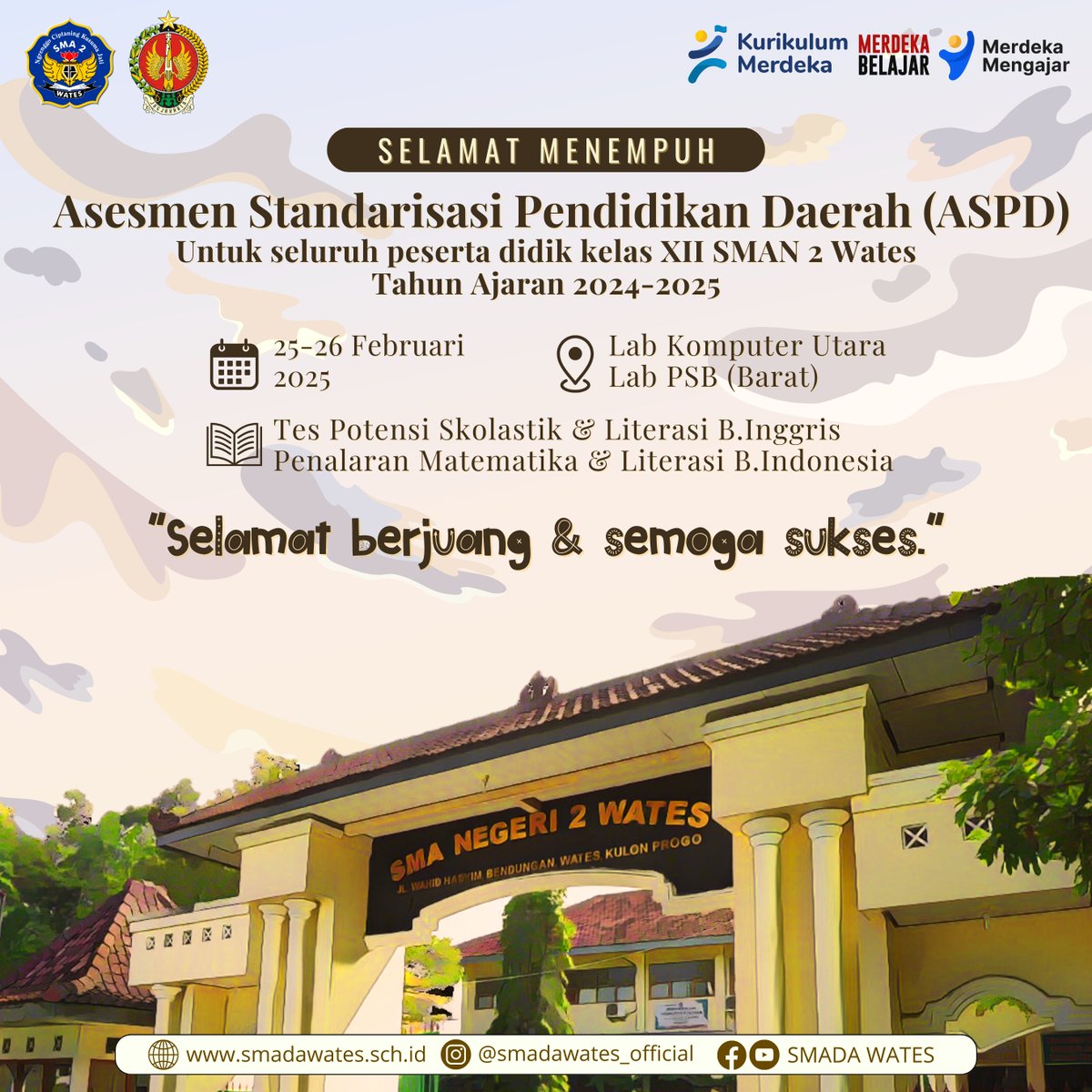 smadawates's tweet photo. Selamat berjuang para peserta didik kelas XII yang sedang menempuh ASPD.
Semoga ini adalah titik awal kesuksesan kalian di masa depan. https://t.co/CG0NMAAXWN