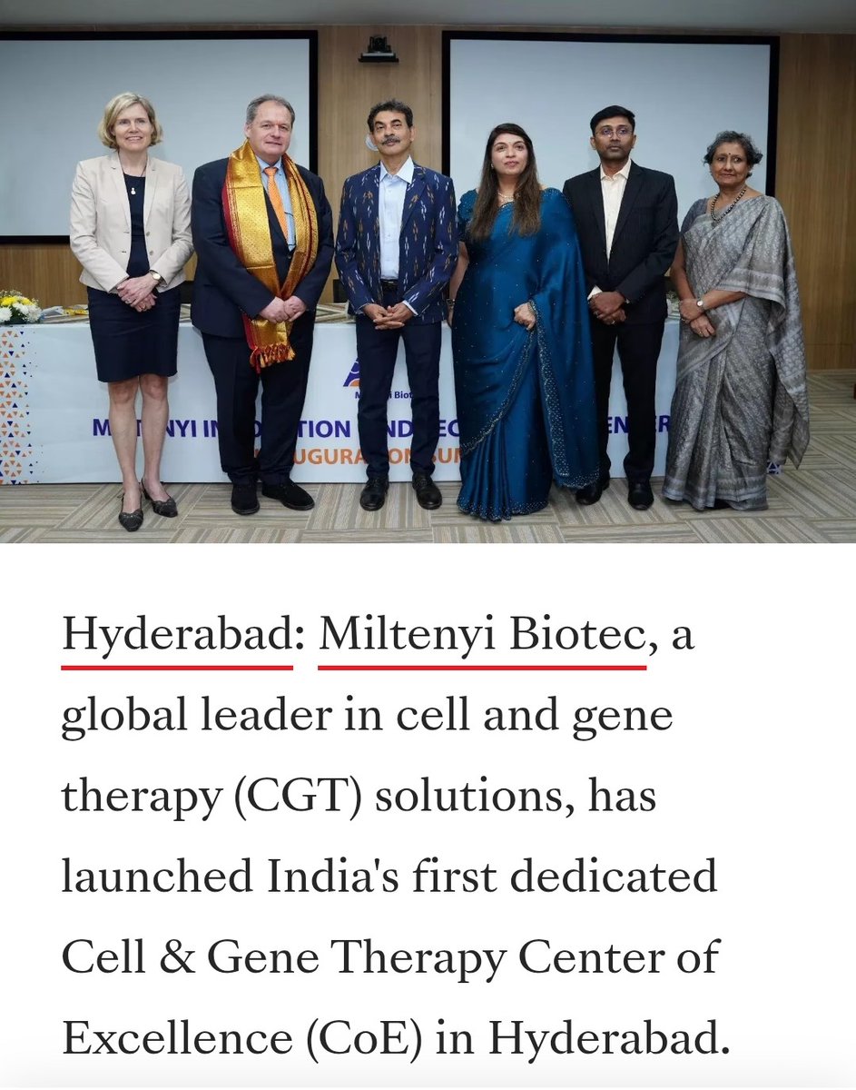 hydinfra's tweet photo. #MiltenyiBiotec

Miltenyi Biotec inaugurates India's first cell and gene therapy CoE in #Hyderabad! 

Spanning 1,800 sqm in #GenomeValley, India’s leading life sciences hub, MITC (Miltenyi Innovation and Technology Centre) is set to advance cell and gene therapy development. https://t.co/7mYZUSNaLw