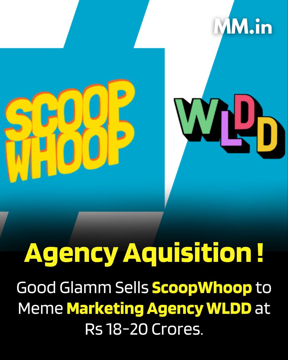 Marketingmast16's tweet photo. Due to budget constraints, Good Glamm Group sold ScoopWhoop for only Rs 18–20 crore, which was a small portion of its 2021 estimate. SchoopWhoop is now acquired by WLDD, a meme marketing agency

#Schoopwhopp #WLDD #Goodglammgroup #Marketingagency https://t.co/LsdunxsnVi