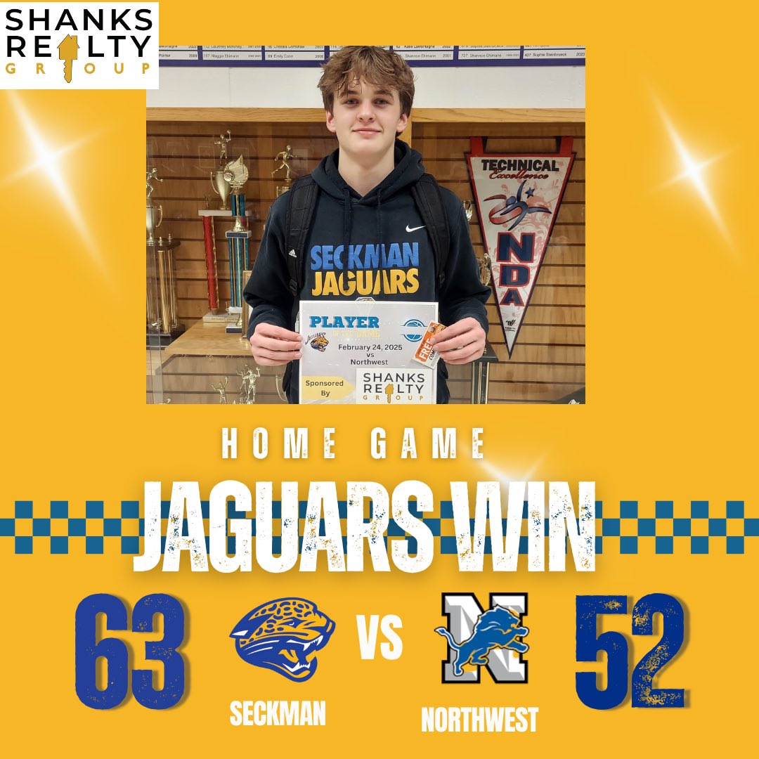 Final from Seckman! Our @realtorbobbyshanks player of the game was Sam Guethle! Sam scored 31 points, a new career high! Cooper Hoog added 9, Seth Maxwell hit his first varsity 3 and the Jags found a way to get their 16th win of the season! We’re back at Jackson tomorrow night.