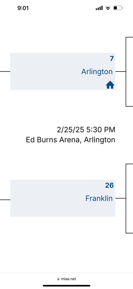 Boys Hockey will host Franklin tomorrow Tuesday 5:30 in the First Round of the State Tournament. <a href="/FHSSports/">FranklinAthletics</a> <a href="/BostonHeraldHS/">Danny Ventura</a> <a href="/GlobeSchools/">Boston Globe Schools</a>