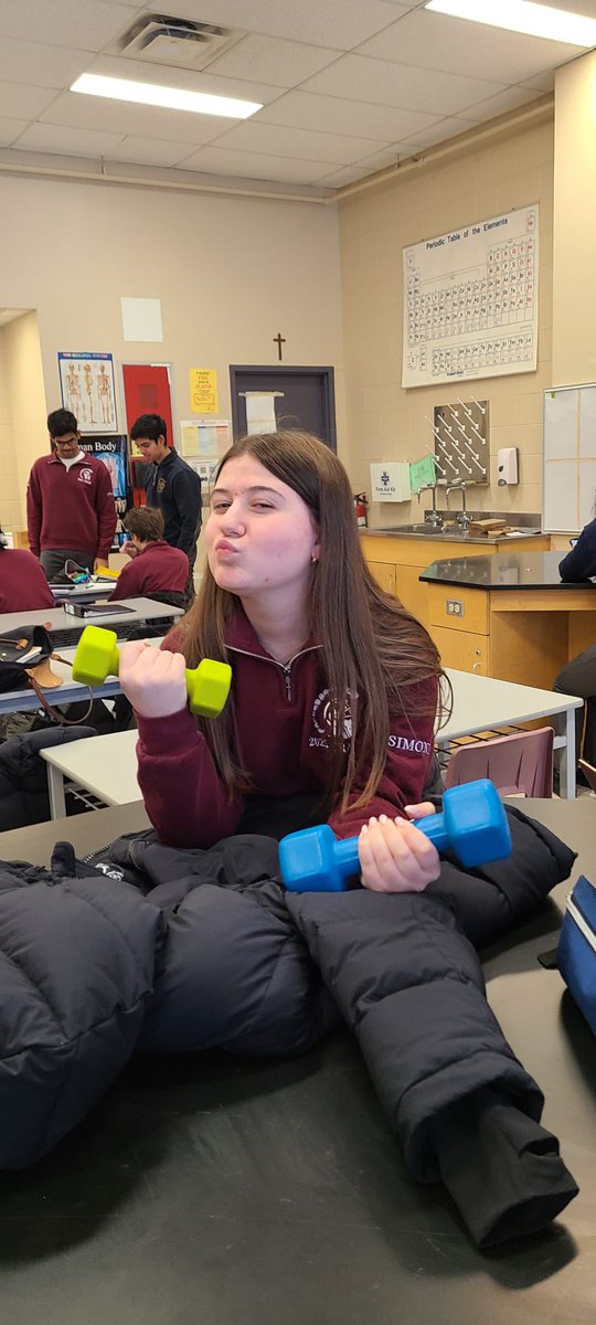 mpsjscience's tweet photo. Mrs. Centritto’s Gr 12 IBs had a productive day. Working out their brains as they study for a cellular respiration test and working out their muscles as they calculate the energy consumption from performing bicep curls. #mpsjbio @PowerIB @MPSJ_TCDSB 💪 https://t.co/fjpKDToXMC