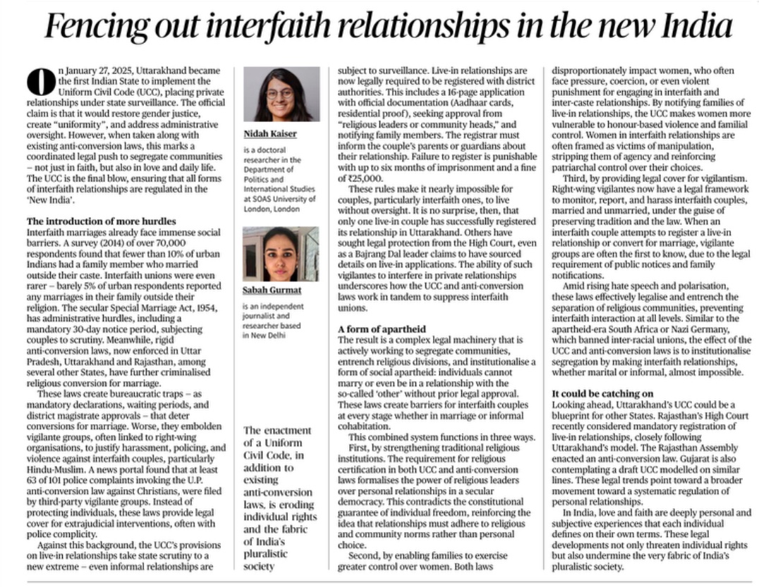 In today’s <a href="/the_hindu/">The Hindu</a>, my brilliant friend <a href="/nidahkaiser/">Nidah</a> and I write about something to worry about. It’s not just interfaith marriage but even live-ins, and essentially all avenues for couples outside of religion/caste endogamy constructs are being closed off in the new India: