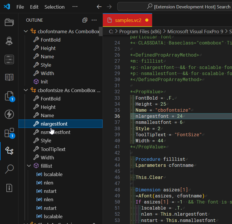 nfoxdev's tweet photo. Visual Foxpro Outline extension update 1.2.2 is now available on marketplace! https://t.co/OSUlvByidf