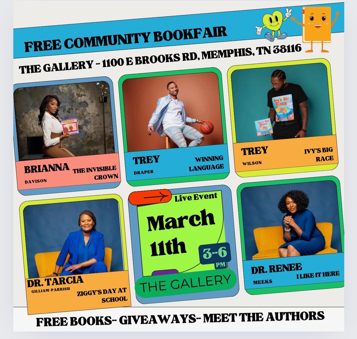 We are excited to partner with some great organization and authors to provide FREE books at the 1st Spring Break Community Book Fair. 

We will be providing a FREE publishing package to 1 lucky student who wants to become a published author. 

Join us on Tuesday, March 11th. 📖📚