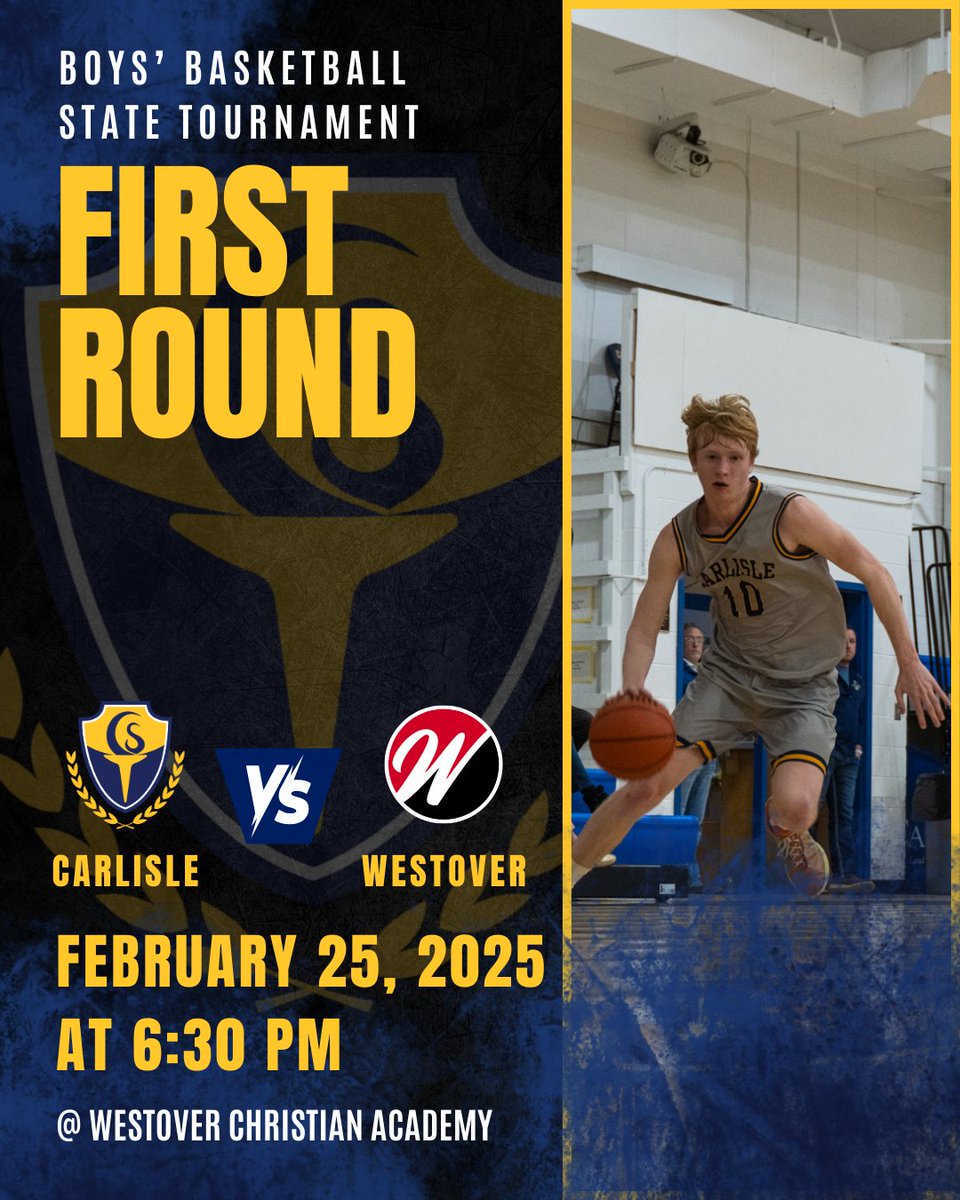 The Carlisle Chiefs are headed to the First Round of the Boys' Basketball State Tournament! 🏆🔥

📅 February 25, 2025
⏰ 6:30 PM
📍 Westover Christian Academy
⚔️ Carlisle vs. Westover