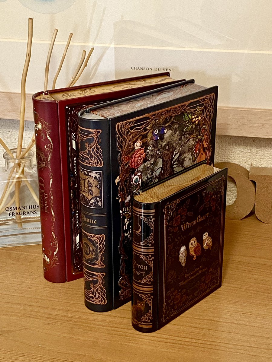 kou39ya_HM's tweet photo. KALDI（カルディ）にて、「ミニミニ魔法辞書缶」を買ってきました📘💕
フクロウさん3羽いてかっこいいし、内側は星座盤だし、背表紙は古い洋書風なので、2025年のVDでメリーチョコレートから出たNACHTLABYRINTH（ナハトラビュリント）の「ブルーメ ～花～」と雰囲気似てるから一緒に置くと最高📚✨ https://t.co/9XViBEM1bX