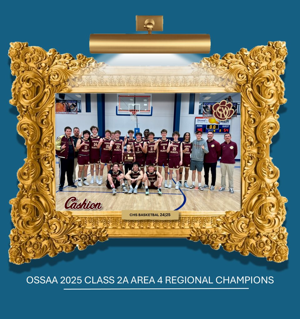 Hang it in the Louvre...
Cashion Boys are Area 4 REGIONAL CHAMPS!
54-40 win over Latta propels boys into Area 4 Finals vs. Pocola on Friday Night in Okmulgee.  
Win and go to State! cashionwildcats.tv