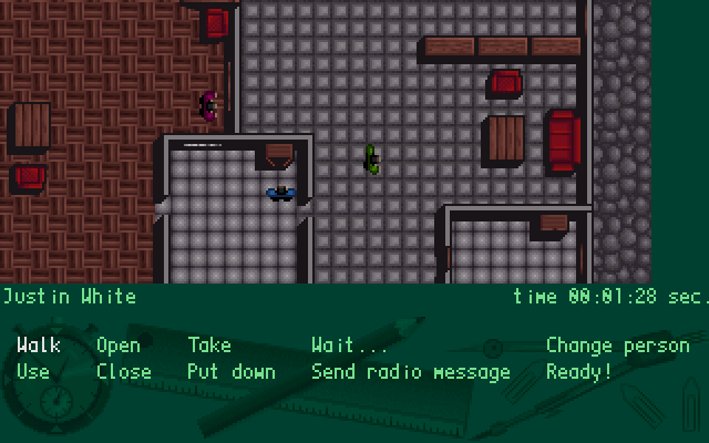 Pat9496's tweet photo. Die DOS und Amiga Versionen verwenden ein komplett anderes Tile-Set für die Einbrüche!
Unter DOS haben wir eine traditionelle Vogelperspektive, während am Amiga die Ansicht parallelperspektivisch dargestellt wird (ähnlich wie bei z. B. Ultima VI und VII). https://t.co/8xiGJqSaKa
