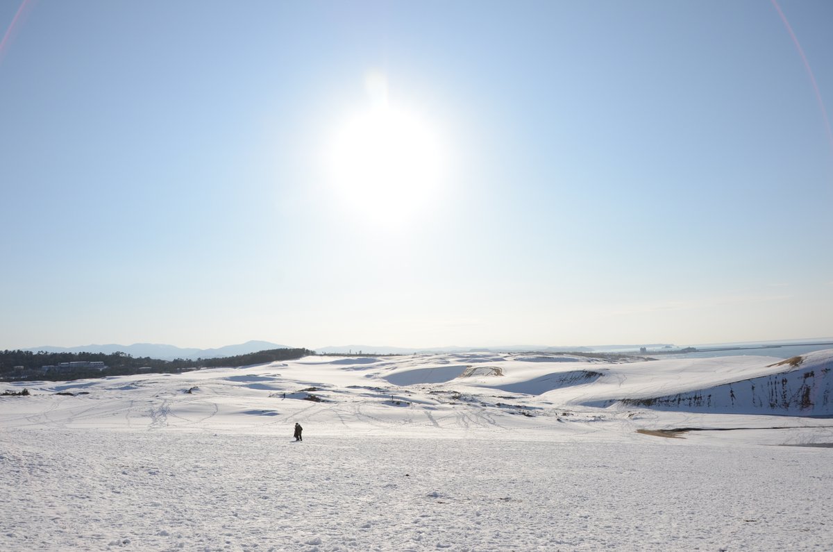 parko_water's tweet photo. 鳥取砂丘。出張の合間。雪が解けて湖のようなものができていた。確かにすごい光景だった。 https://t.co/23Ij2OH3Xm