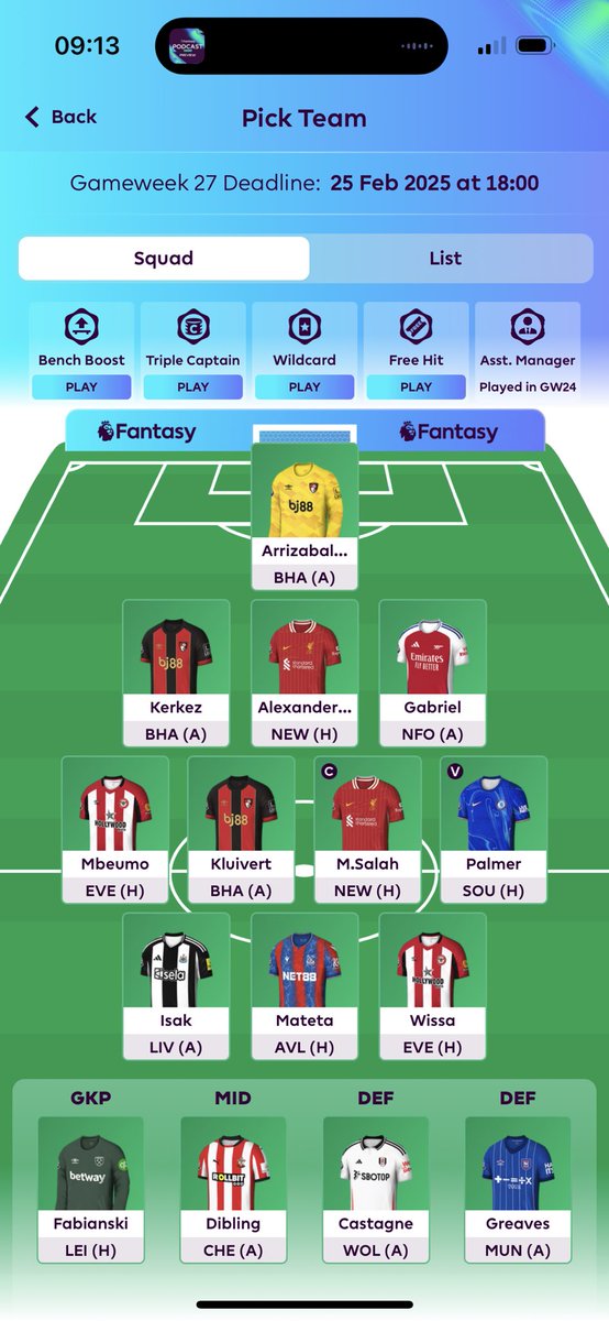 FPLInvincible14's tweet image. At 2m rank feel I need to roll the dice.

Palmer captain? 

Nkuku for Dibling bench Wissa? 

Cucurella for Greaves bench Kirkez? 

Cucurella for Trent Bowen for Dibling (-4)?