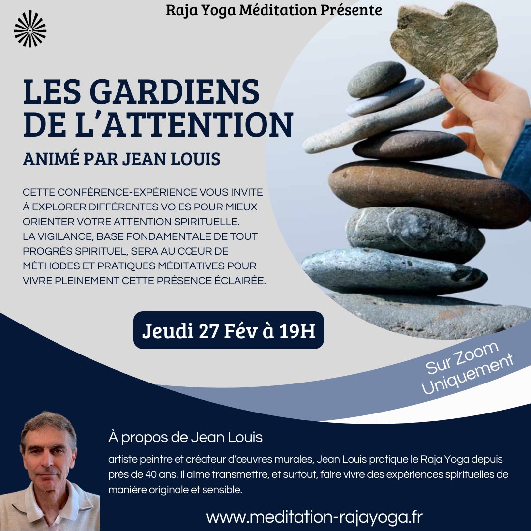 RajaYogaMedit's tweet image. Jeudi 27 fév à 19h
LES GARDIENS DE L&apos;ATTENTION
En ligne uniquement

#meditation #résolutions #paix #activitegratuite #rajayoga #conférence #spiritualité #attention

Toutes les infos + lien vers le direct:
bit.ly/4hOCqlu

Tous nos programmes sur
meditation-rajayoga.fr