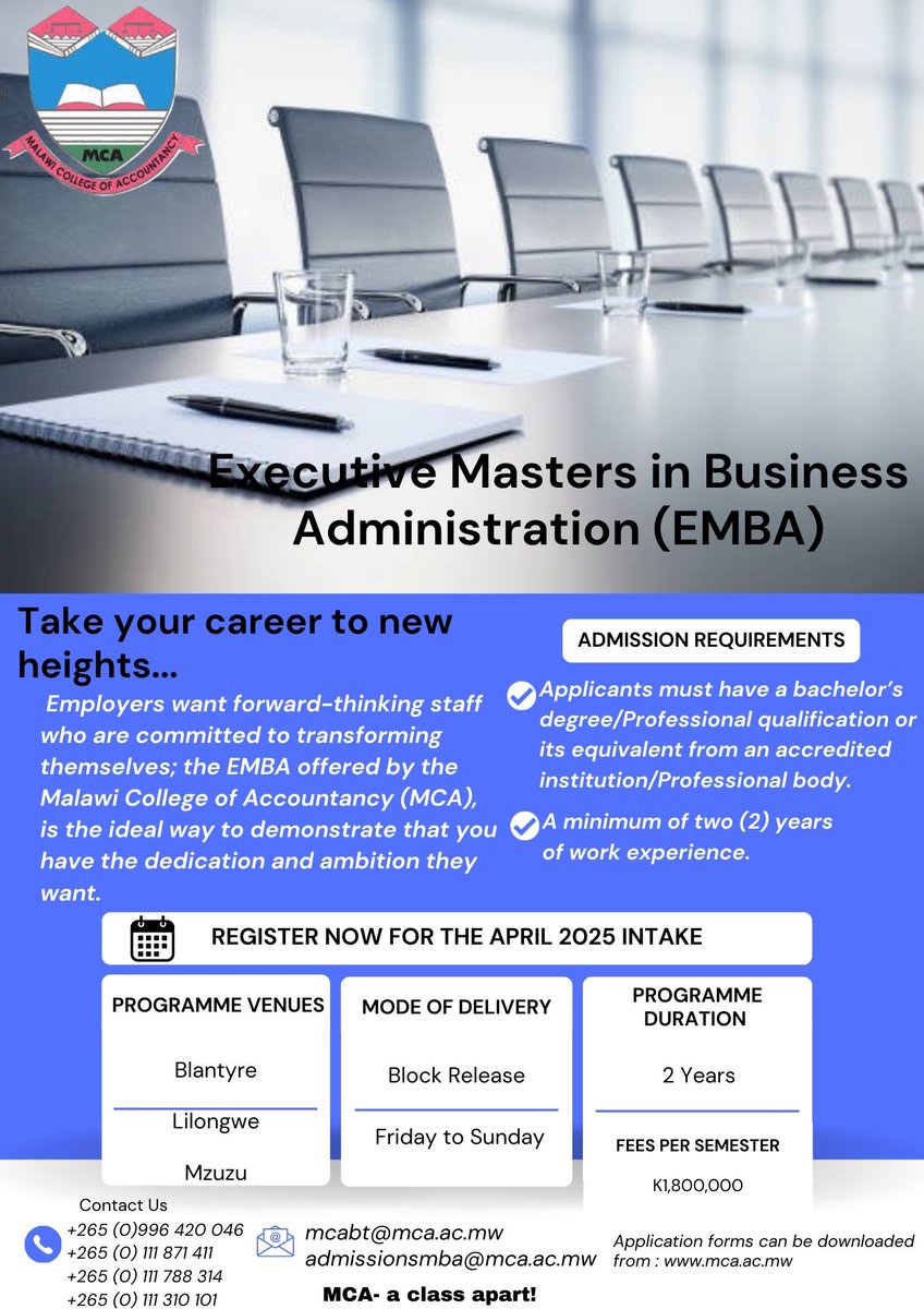 Ready to elevate your career? 🚀

MCA is now accepting applications for the April 2025 intake of our prestigious Executive Master’s in Business Administration (EMBA)! 📚 Take the next step toward success—apply today and unlock your future!
#MCA #AClassApart #EMBA #April2025Intake