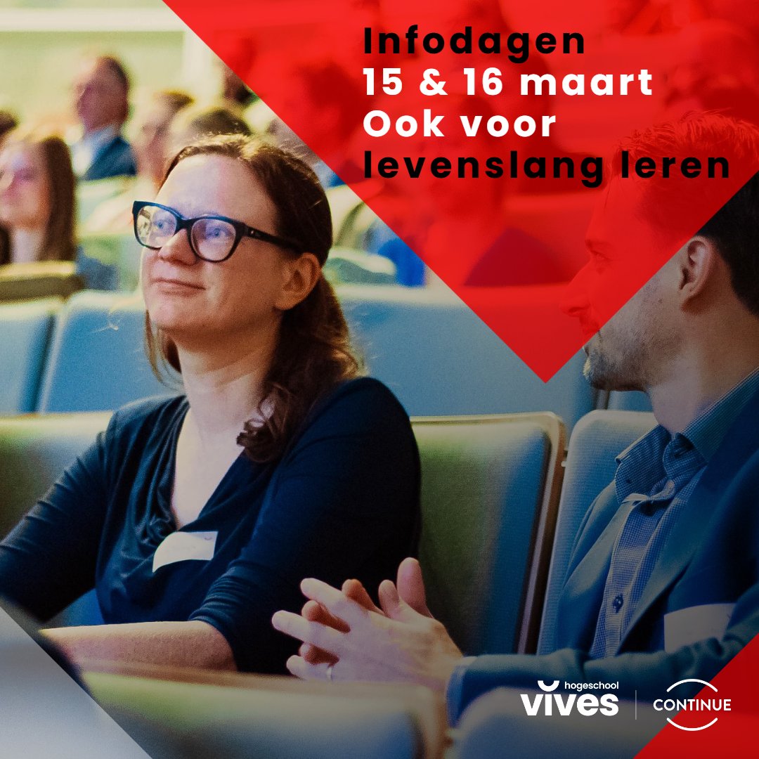 Kriebelt het om weer te gaan studeren of brei je graag een vervolg aan je huidige opleiding?*

Kom dan op 15 of 16 maart langs op de infodagen van hogeschool VIVES, ook voor levenslang leren.

Meer info op continue.vives.be/nl/faq/116/pra…