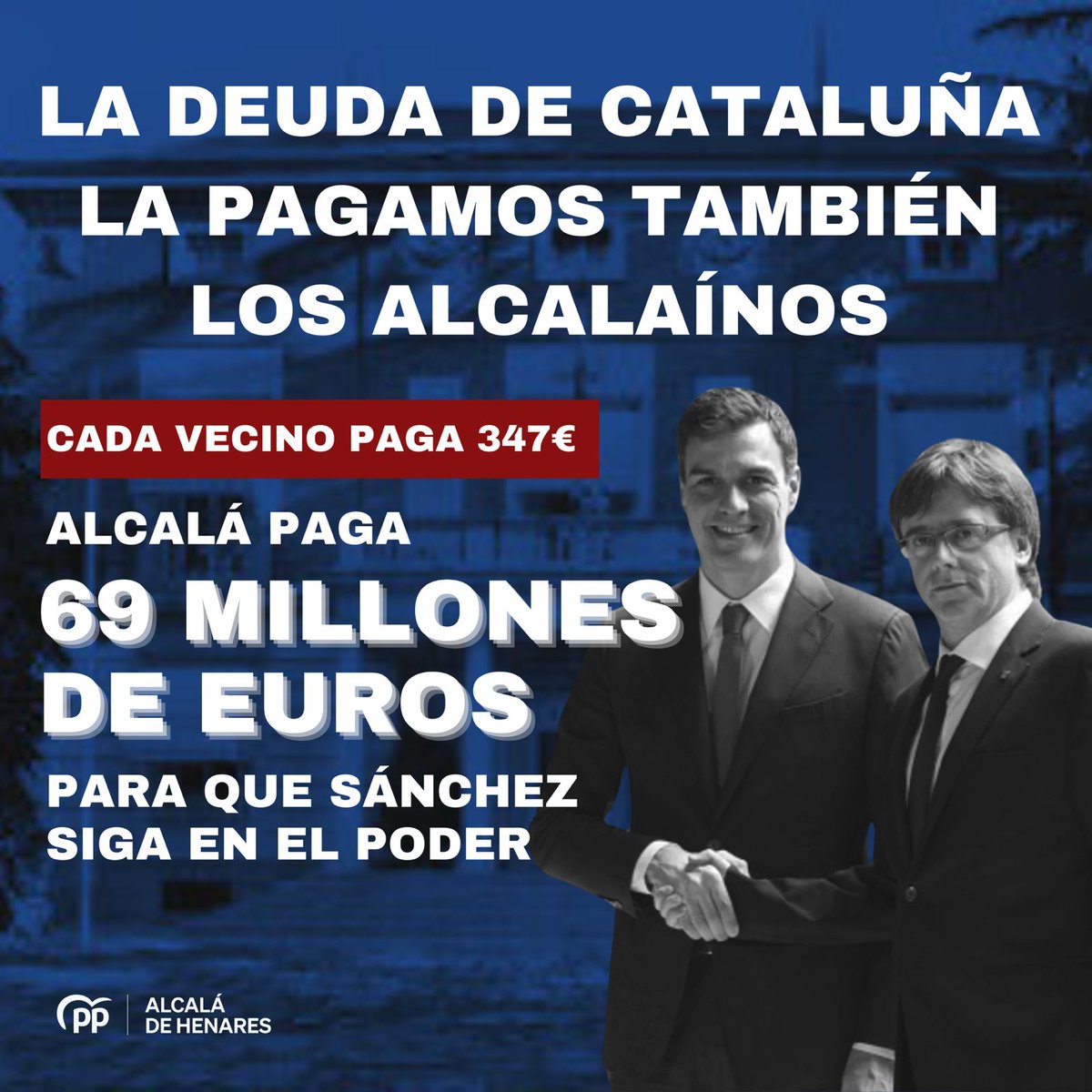 ppdealcala's tweet image. 📢 ¡ALCALÁ PAGA LA FACTURA DEL CHANTAJE DE PUIGDEMONT!
💰 69 MILLONES DE EUROS de los alcalaínos para que Sánchez siga en Moncloa.
😡 Cada vecino paga 347€ por los pactos con el separatismo.
🚉 Mientras tanto…:
❌ Obras de la estación de RENFE ralentizadas
🚆 Cercanías…