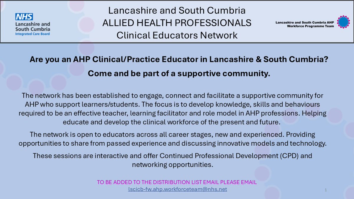 LSC_ICB_AHPWorkforceteam (@lsc_icb_ahps) on Twitter photo <a href="/LSC_ICB_AHPs/">LSC_ICB_AHPWorkforceteam</a> are delighted to share the details of the next series of Allied Health Professionals Clinical Educators Network Meetings 📢#comealong #joinin #ahps #LSCtogether #learning #network #telleveryone #AHPsDeliver <a href="/LSC_ICB_AHPs/">LSC_ICB_AHPWorkforceteam</a> are delighted to share the details of the next series of Allied Health Professionals Clinical Educators Network Meetings 📢#comealong #joinin #ahps #LSCtogether #learning #network #telleveryone #AHPsDeliver