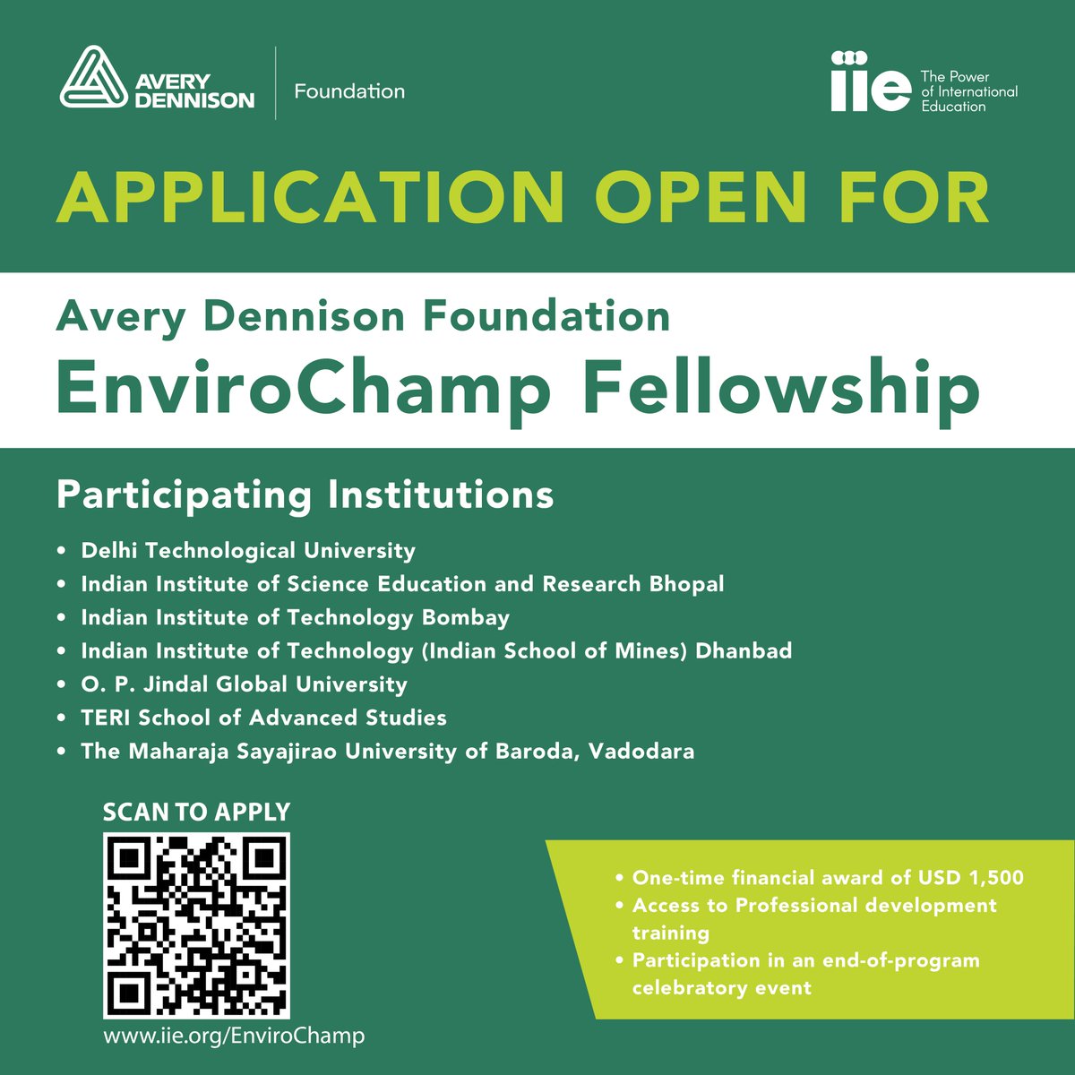 IIEindia's tweet photo. Avery Dennison Foundation has launched the Avery Dennison Foundation EnviroChamp Fellowship to empower young women in future leadership roles to contribute to environmental sustainability in India.
Learn more at: https://t.co/MIw7I7lTF0

#EnviroChamp  #Sustainability #Environment https://t.co/ujLSeU1Lqc