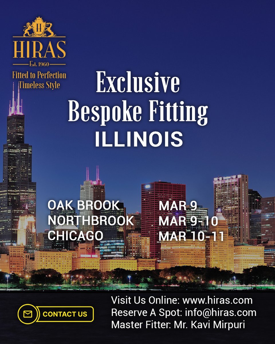 HirasFashion's tweet image. Step into a world crafted specially for you with an unparalleled level of personalization. You're invited to our bespoke fitting tour in Illinois next month. Reserve your spot today! Visit ➡️ hiras.com/Trip-Schedule to book your spot.

#hirasbespoke #trunkshow #getstyled