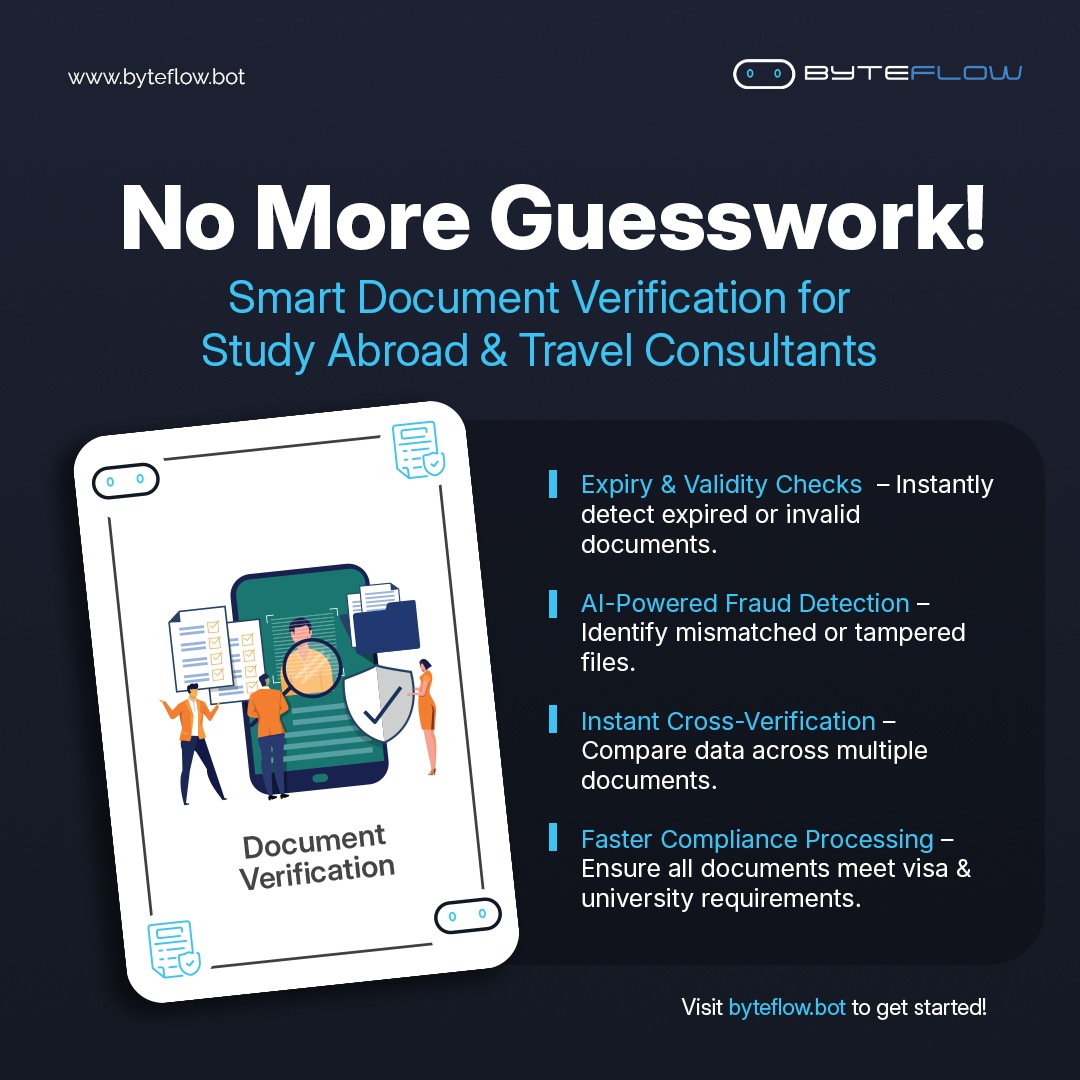 ByteFlowBot's tweet image. 🔍 Smart Verification, Fast Approvals!

No more guesswork—ByteFlow ensures accuracy, security, and compliance in seconds!

Book Demo Here: calendar.app.google/kMFcjQk1FUZNBM…

📍 Start now: byteflow.bot

#ByteFlow #AIVerification #Automation #SmartTech #StudyAbroad #TravelTech
